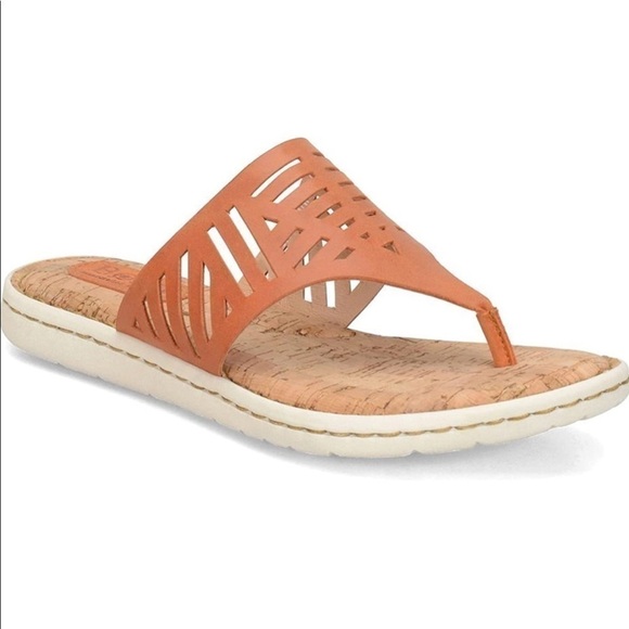 CLEARANCE BORN LEATHER CUTOUT COMFORT THONG SANDAL CORK SOLE SIZE 11 - Picture 2 of 7